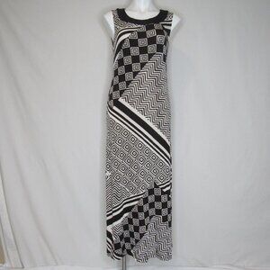 Chico's Travelers Brown White Abstract Print Sleeveless Maxi Dress Size 0 = 4 S